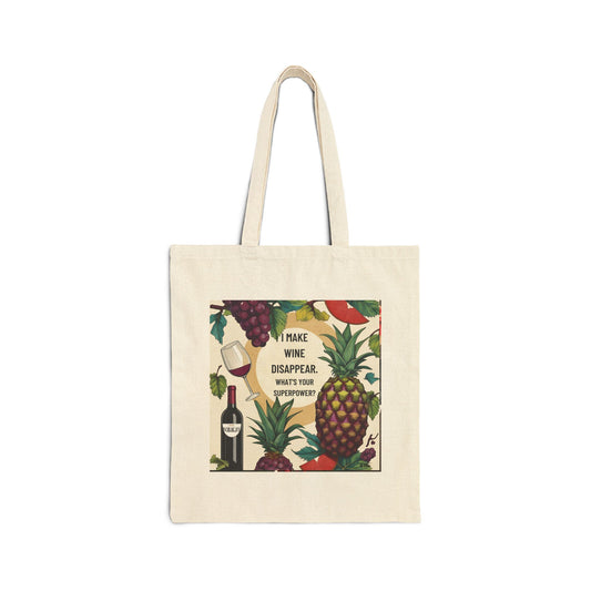 I Make Wine Disappear- Wine Lover's Cotton Canvas Tote Bag - Fun Gift for Wine Enthusiasts, Picnic Essential, Reusable Grocery Bag, Eco-Friendly Carryall