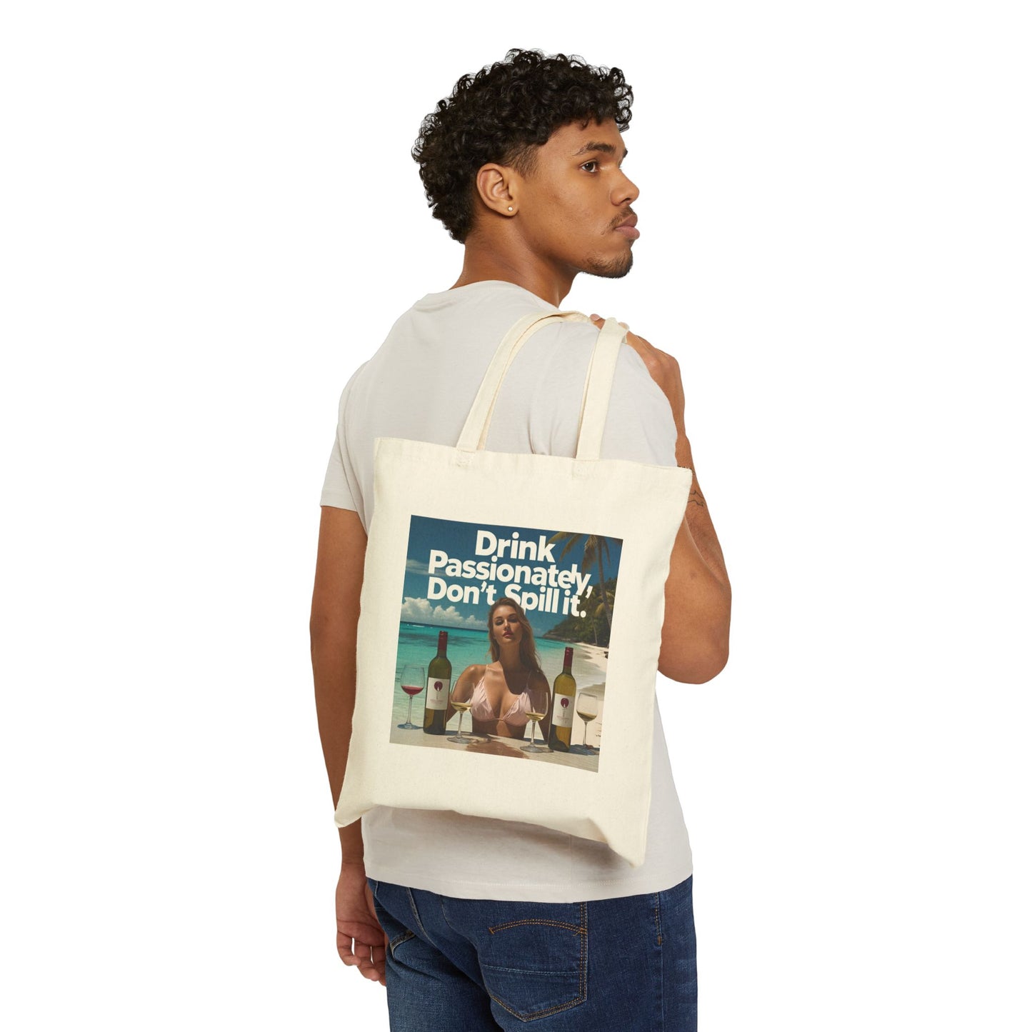 Drink Passionately Cotton Canvas Tote Bag, Eco-Friendly Tote, Beach Bag, Wine Lover Gift, Reusable Shopping Tote, Funny Grocery Bag