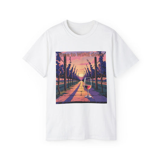 Time to Wine Down - Wine Lover's Unisex Cotton Tee - Perfect for Parties, Gifts, Relaxation, Wine Nights, and Celebrations