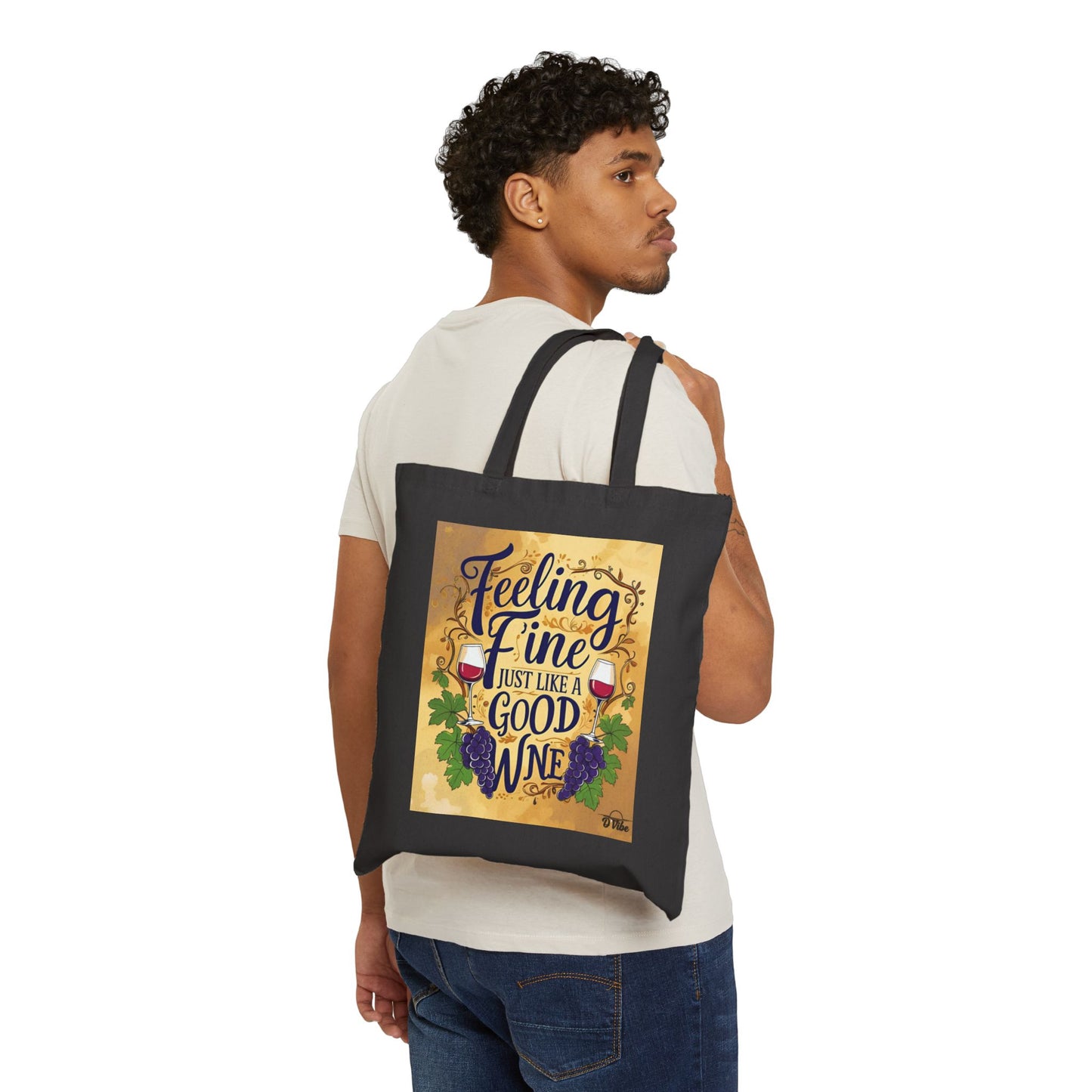 Feeling Fine Wine Tote Bag | Eco-Friendly Cotton Bag for Wine Lovers | Gift for Hostess, Travel, Grocery, Party, Celebrate