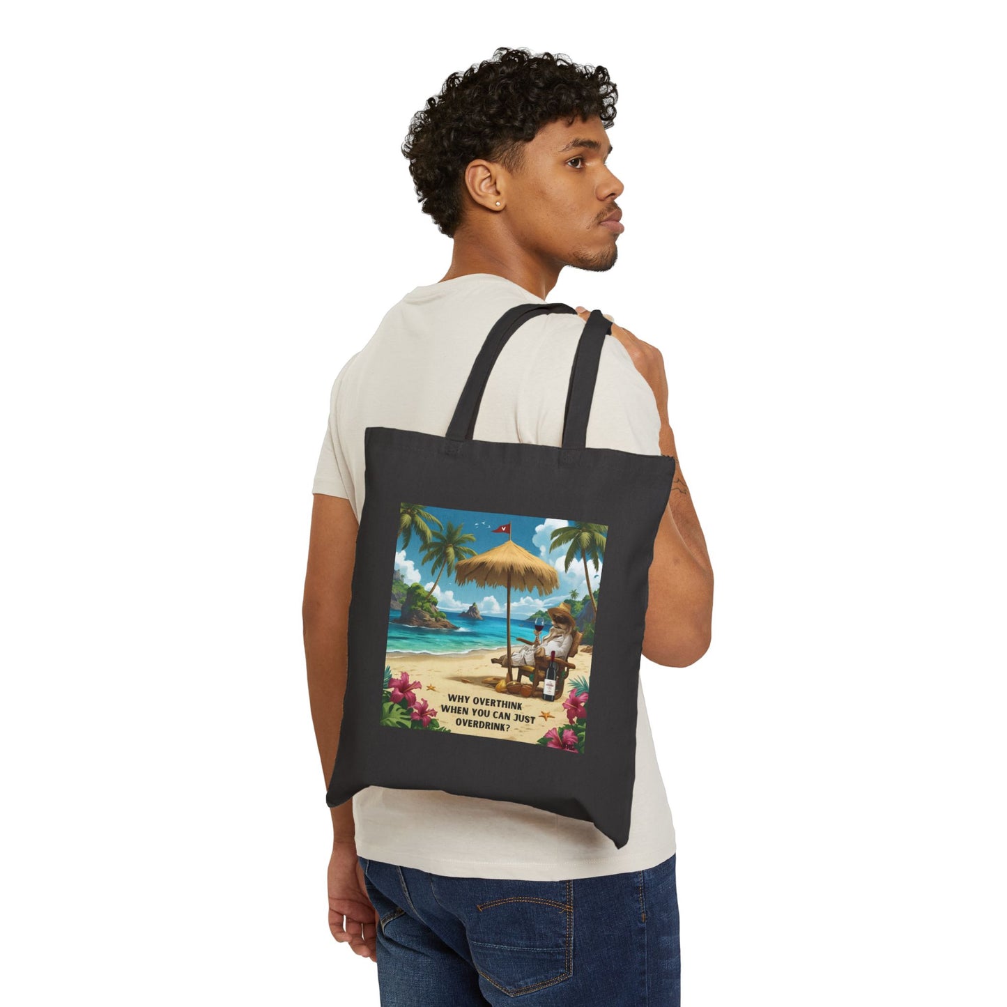 Why Overthink When You Can Just Overdrink - Vintage Summer Tote Bag - Beach Vibes, Eco-Friendly Canvas, Gift for Travelers, Design with Tropical Style, Great for Grocery Runs, [...]