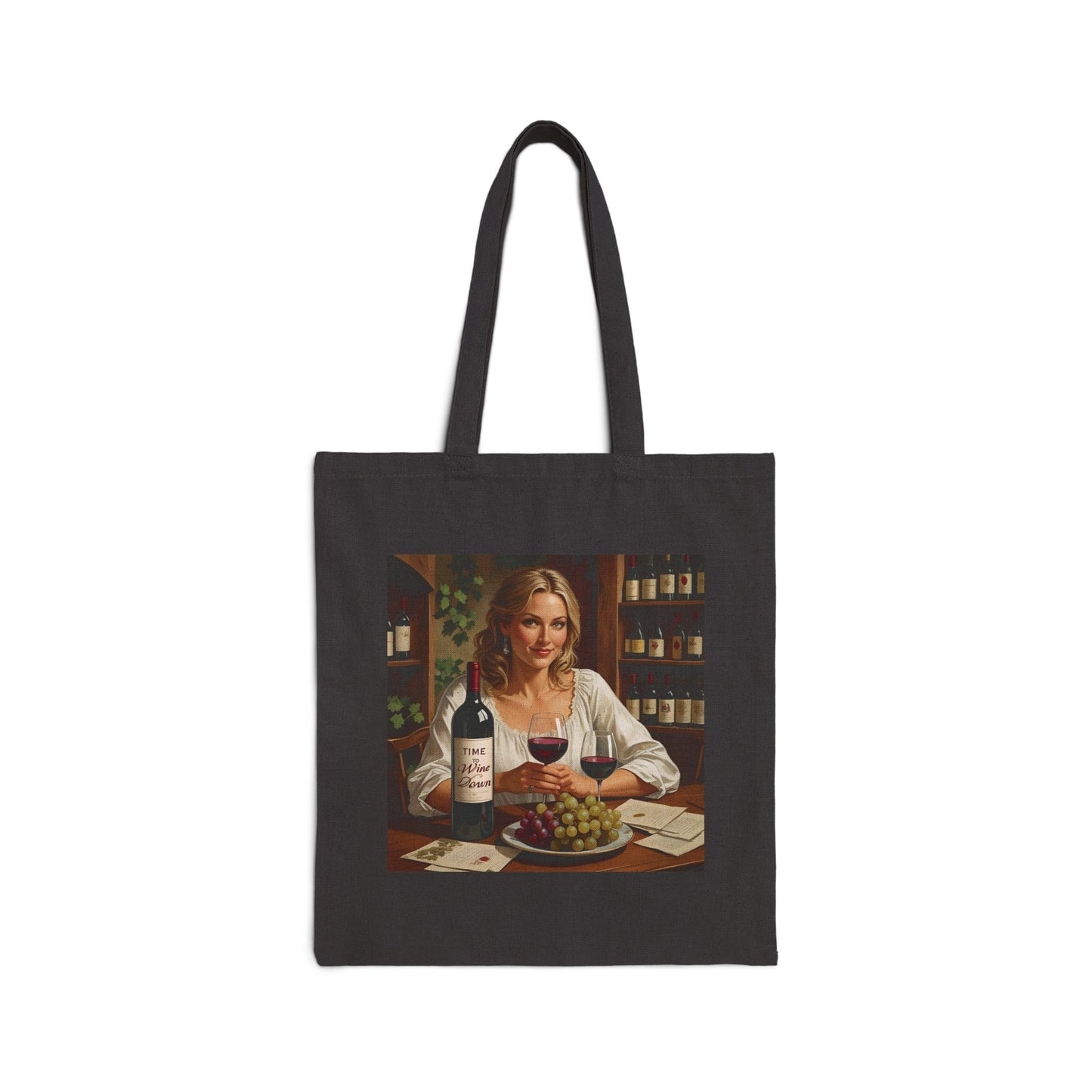 Time to Wine Down - Wine Lover's Cotton Canvas Tote Bag, Eco-Friendly Shopping Bag, Gift for Wine Enthusiasts, Perfect for Parties, Market, or Beach