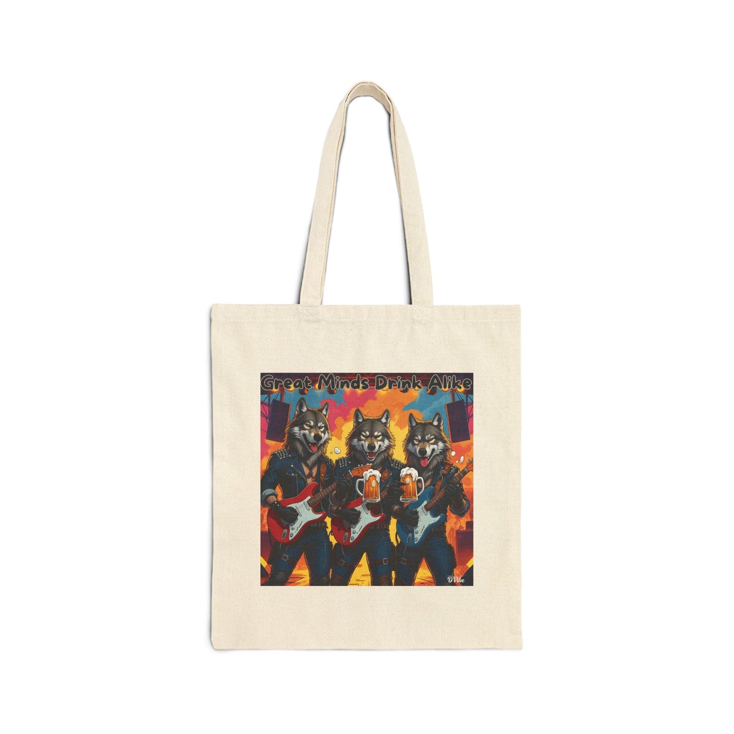 Great Minds Drink Alike - Rockin' Feline Canvas Tote Bag, Cat Lovers Gift, Eco-Friendly Shopping Bag, Music Festival Essentials, Art Tote for Everyday Use