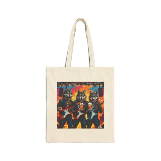 Great Minds Drink Alike - Rockin' Feline Canvas Tote Bag, Cat Lovers Gift, Eco-Friendly Shopping Bag, Music Festival Essentials, Art Tote for Everyday Use