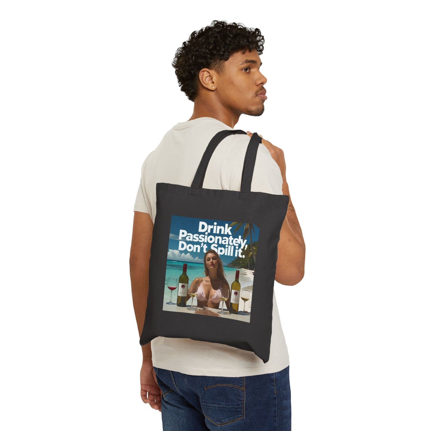 Drink Passionately Cotton Canvas Tote Bag, Eco-Friendly Tote, Beach Bag, Wine Lover Gift, Reusable Shopping Tote, Funny Grocery Bag