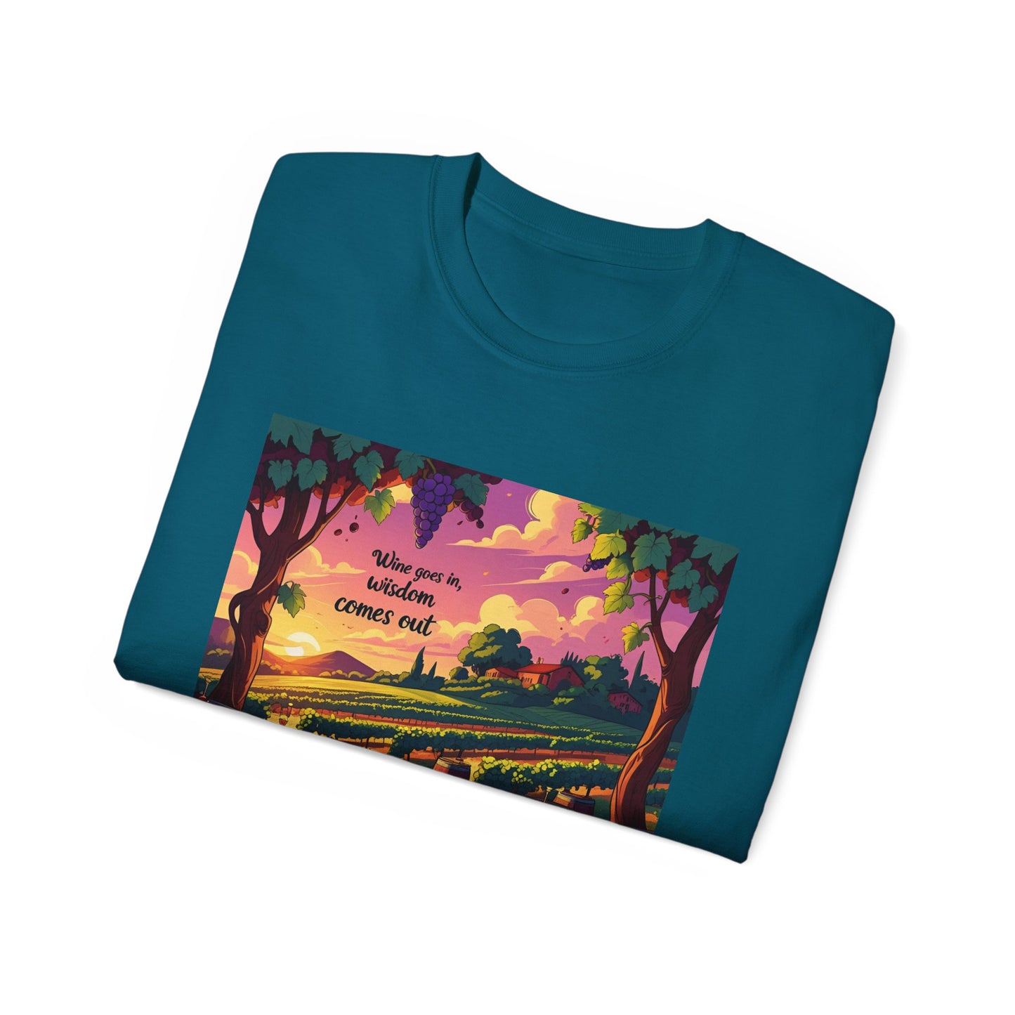 Wine Goes In Wisdom Comes Out - Vibrant Landscape Art Tee, Unisex Cotton Shirt, Nature Lover Gift, Summer Vibe Top, Hiking Apparel, Outdoor Fun T-Shirt