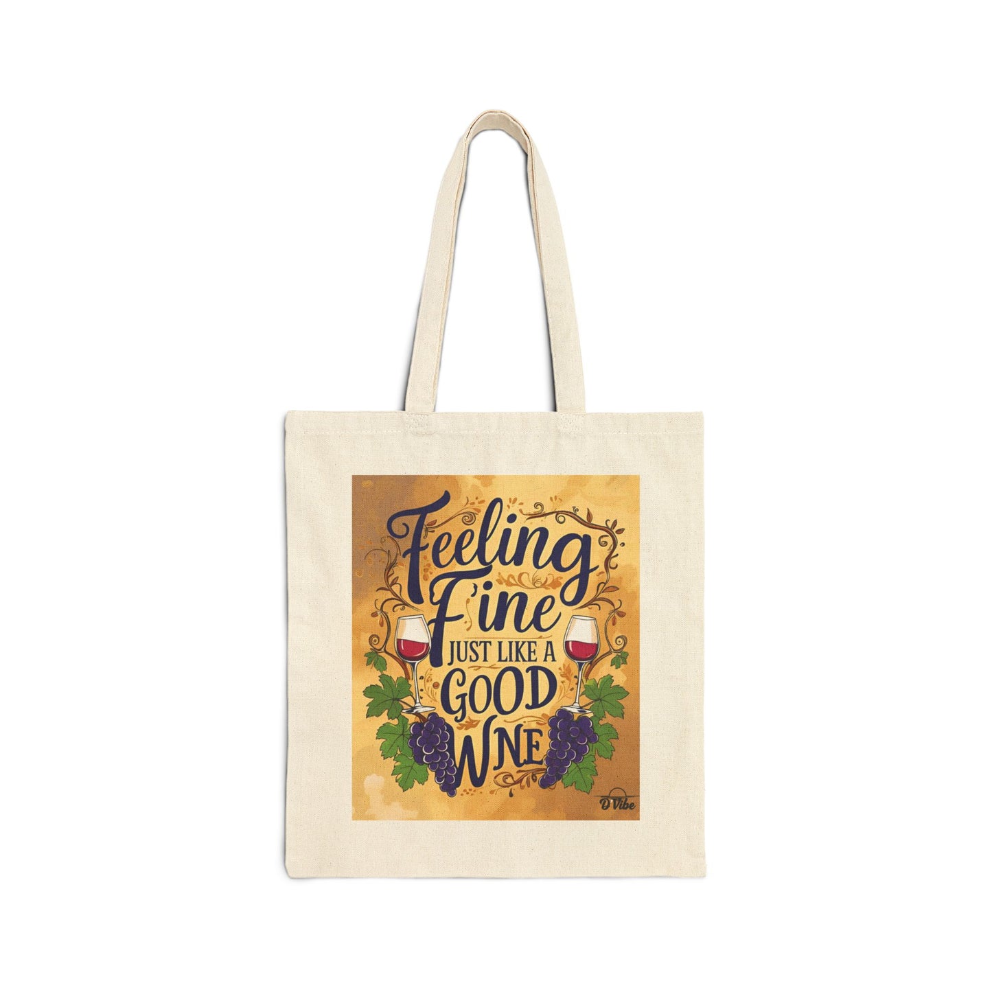Feeling Fine Wine Tote Bag | Eco-Friendly Cotton Bag for Wine Lovers | Gift for Hostess, Travel, Grocery, Party, Celebrate