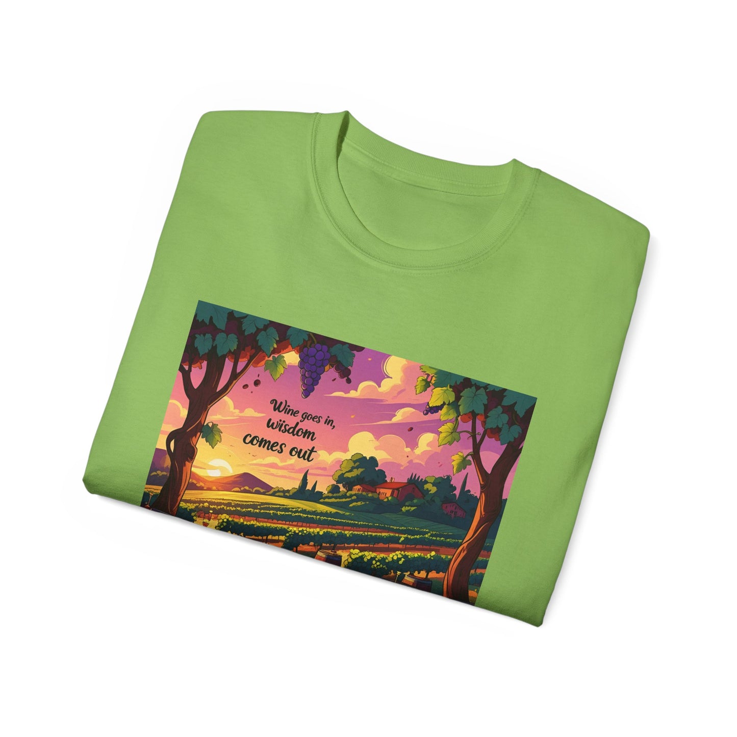 Wine Goes In Wisdom Comes Out - Vibrant Landscape Art Tee, Unisex Cotton Shirt, Nature Lover Gift, Summer Vibe Top, Hiking Apparel, Outdoor Fun T-Shirt