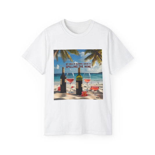 Spilling the Wine - Beach Vibes Wine Tee - Perfect for Summer Gatherings, Gift for Wine Lovers, Casual Outing, Relaxing at the Shore, Beach Party Apparel