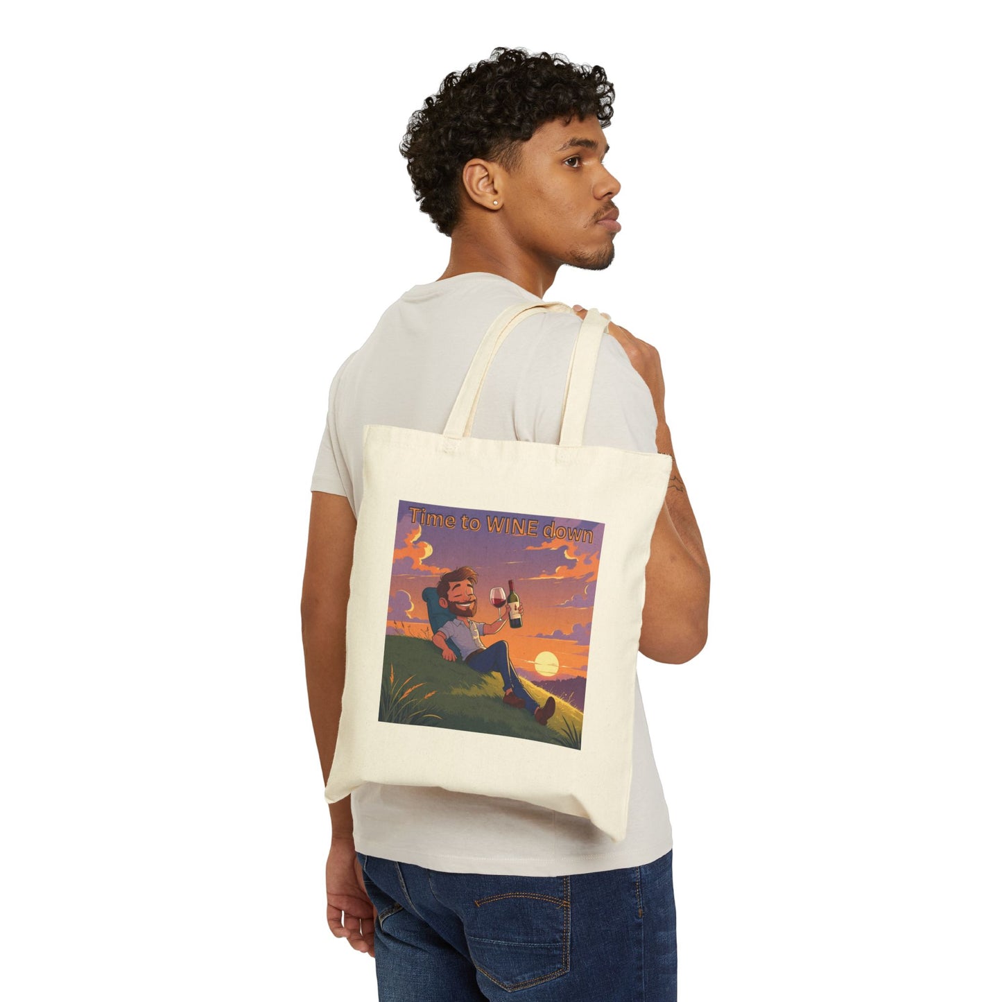 Time to Wine Down - Relaxing Sunsets Cotton Canvas Tote Bag | Eco-Friendly Shopping, Beach Bag, Gift for Friends, Seasonal Use, Travel Companion