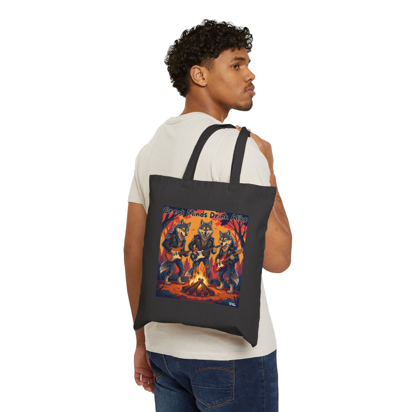 Great Minds Drink Alike - Festive Wolf Pack Tote Bag, Eco-Friendly Shopping Bag, Lightweight Beach Bag, Funny Gift for Nature Lovers, Campfire Lover's Tote