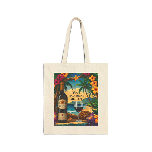 You Had Me At Merlot - Tote Bag with Tropical Vibes - Perfect for Beach Days, Gifts, Eco-Friendly Shopping, Wine Lovers, Everyday Use