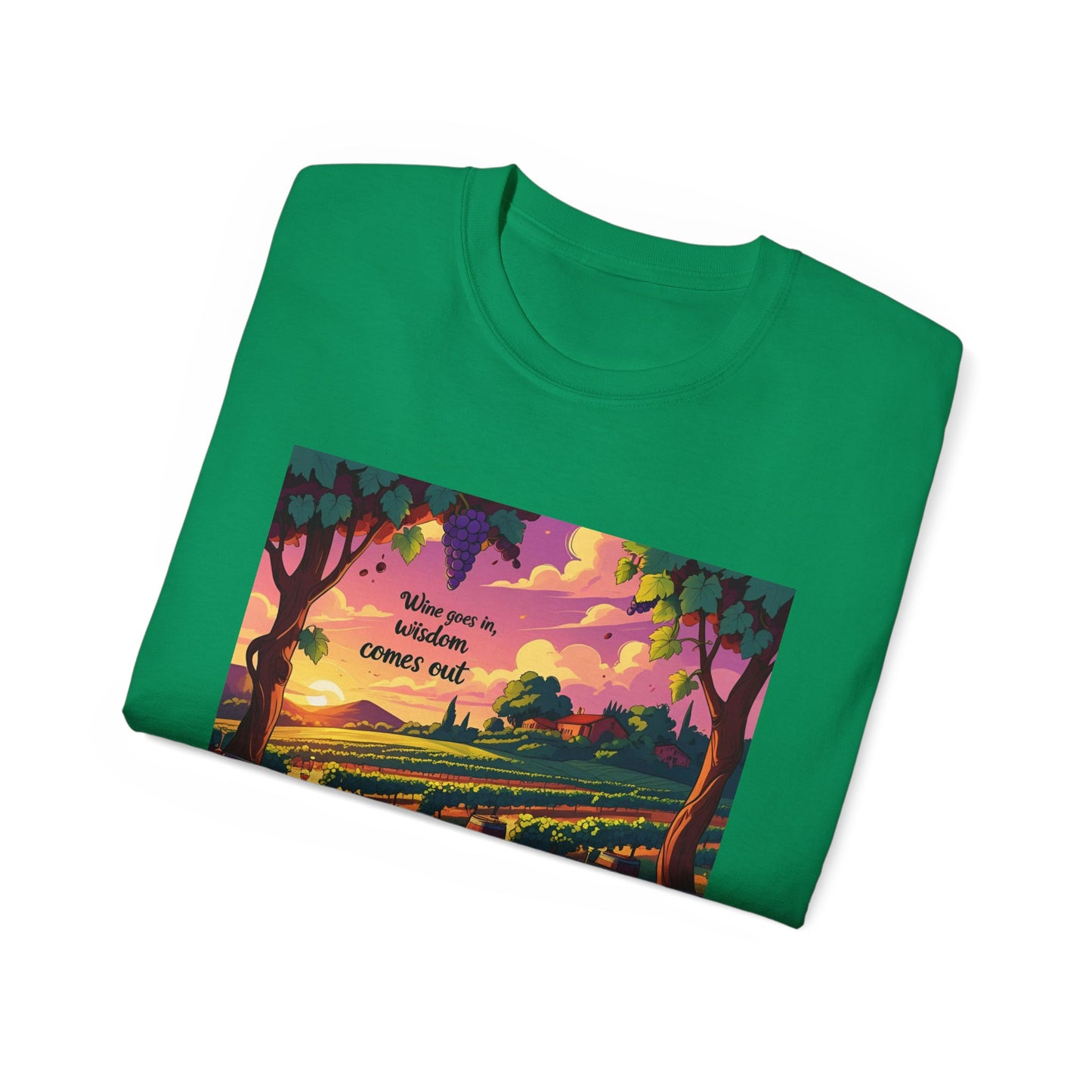 Wine Goes In Wisdom Comes Out - Vibrant Landscape Art Tee, Unisex Cotton Shirt, Nature Lover Gift, Summer Vibe Top, Hiking Apparel, Outdoor Fun T-Shirt