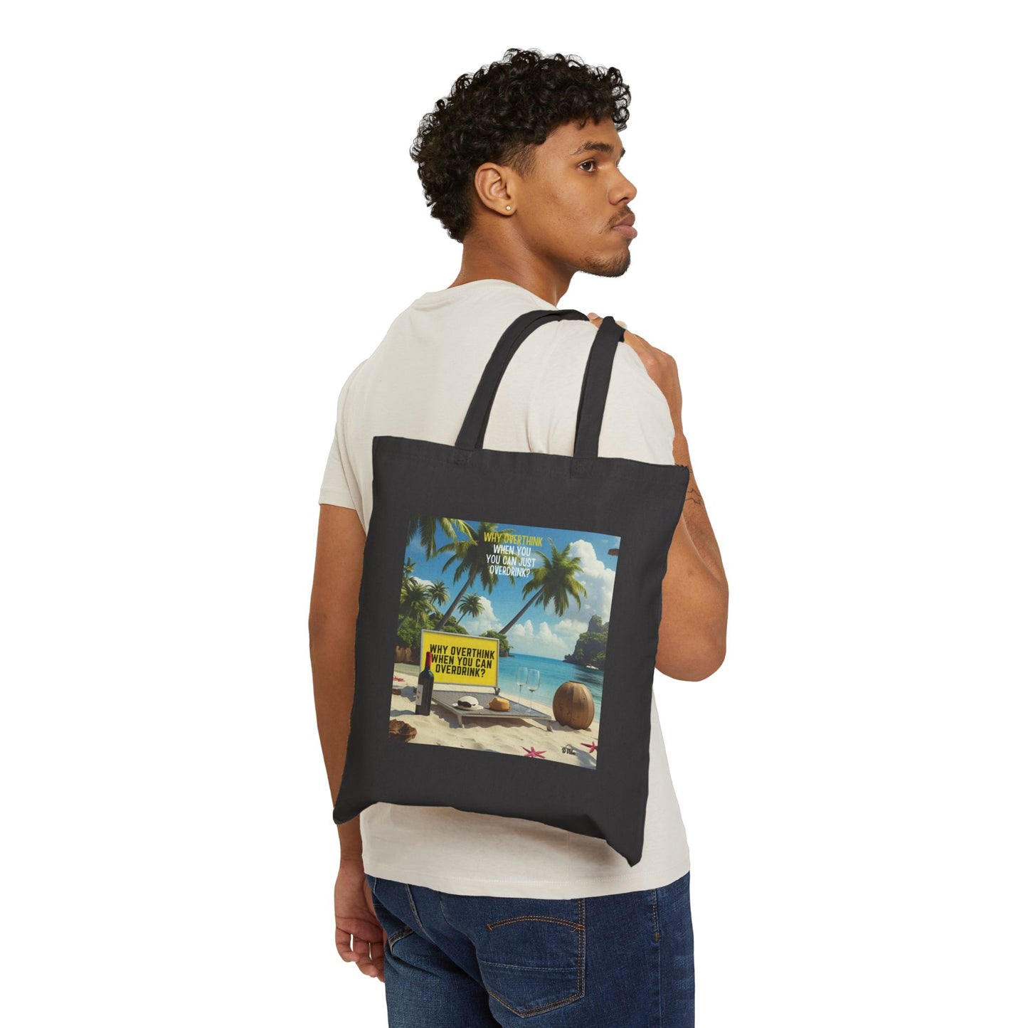 Why Overthink When You Can Overdrink - Tropical Vibes Tote Bag - Beach Essentials, Shopping, Reusable, Casual Outings, Gift for Summer Lovers