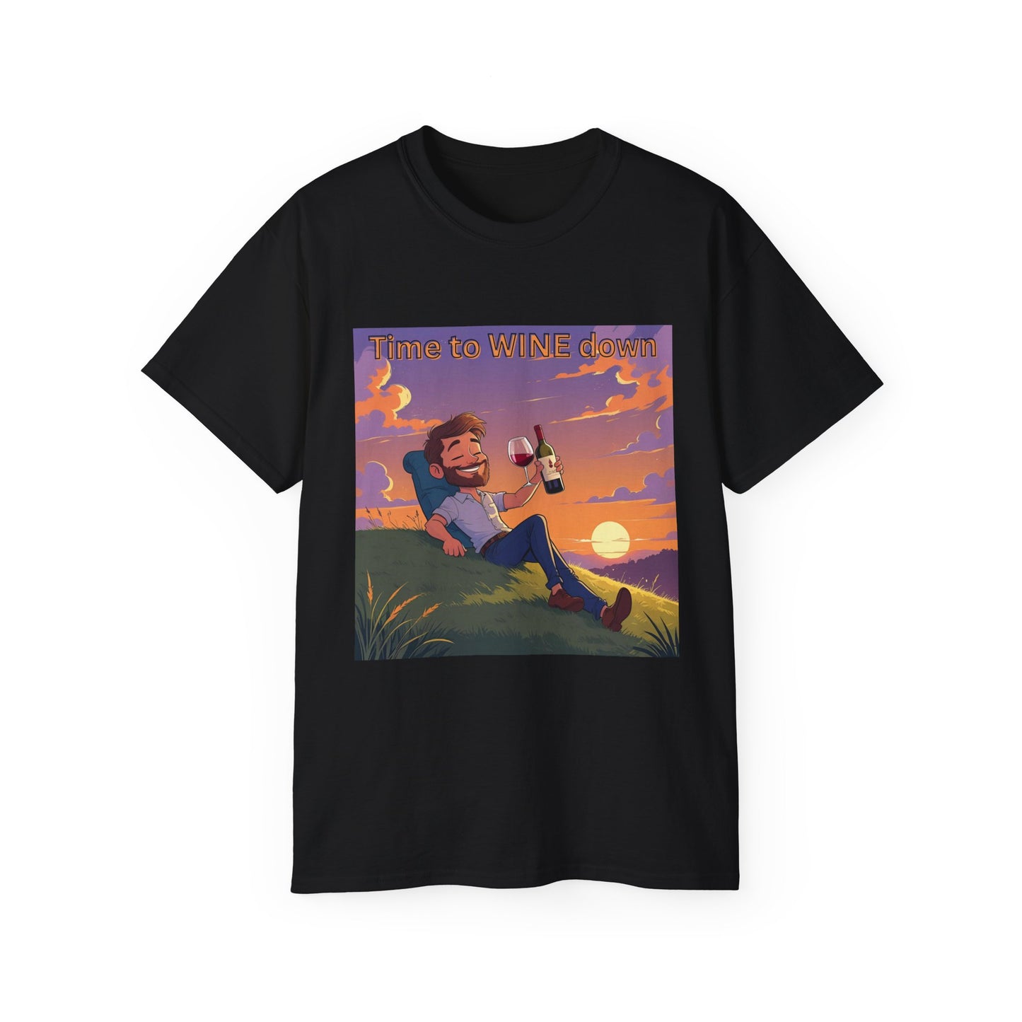 Time to Wine Down - Sunset Wine Vibes Tee, Relaxation Shirt, Unisex Graphic Tee, Gift for Wine Lovers, Summer Party Outfit, Chill Weekend Wear