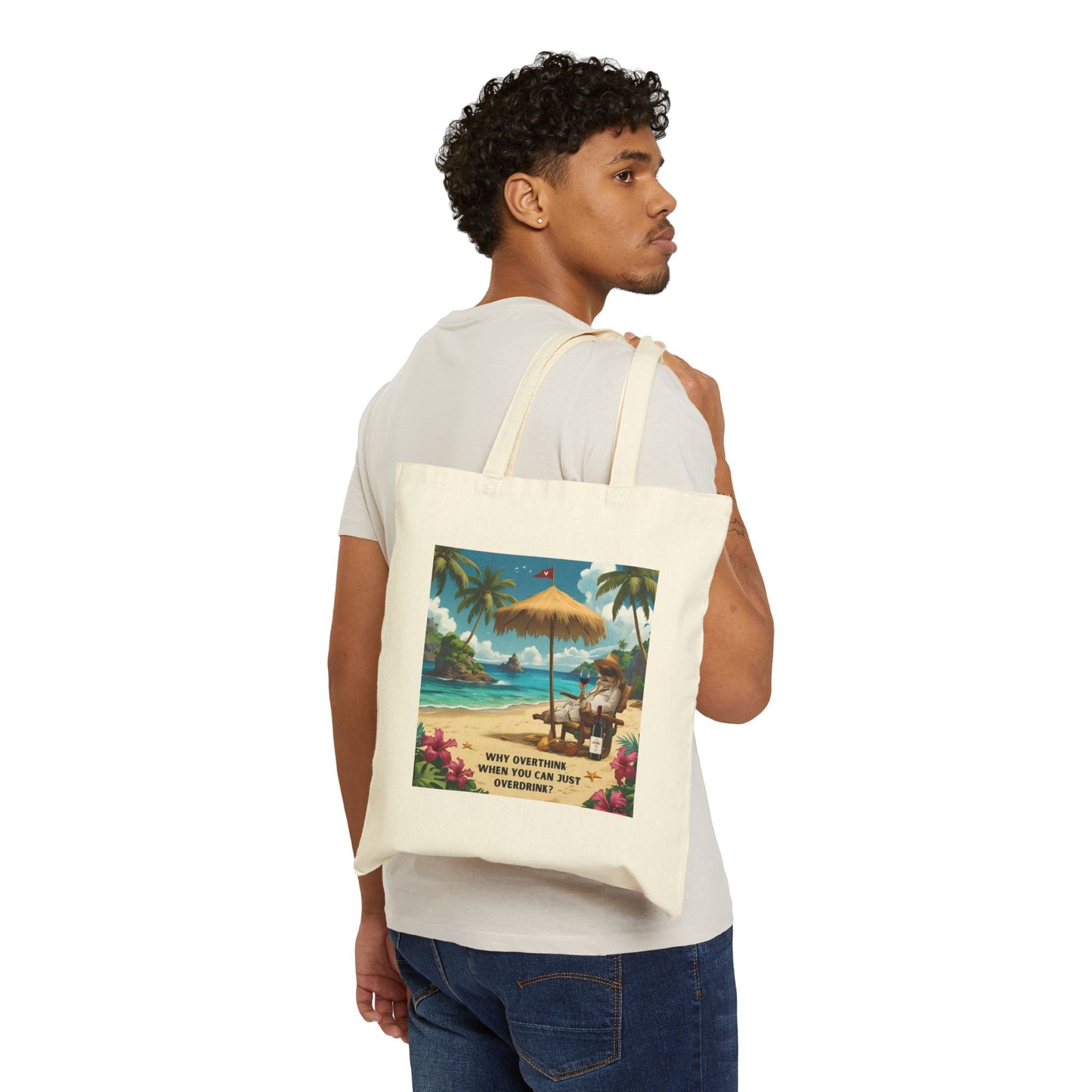 Why Overthink When You Can Just Overdrink - Vintage Summer Tote Bag - Beach Vibes, Eco-Friendly Canvas, Gift for Travelers, Design with Tropical Style, Great for Grocery Runs, [...]