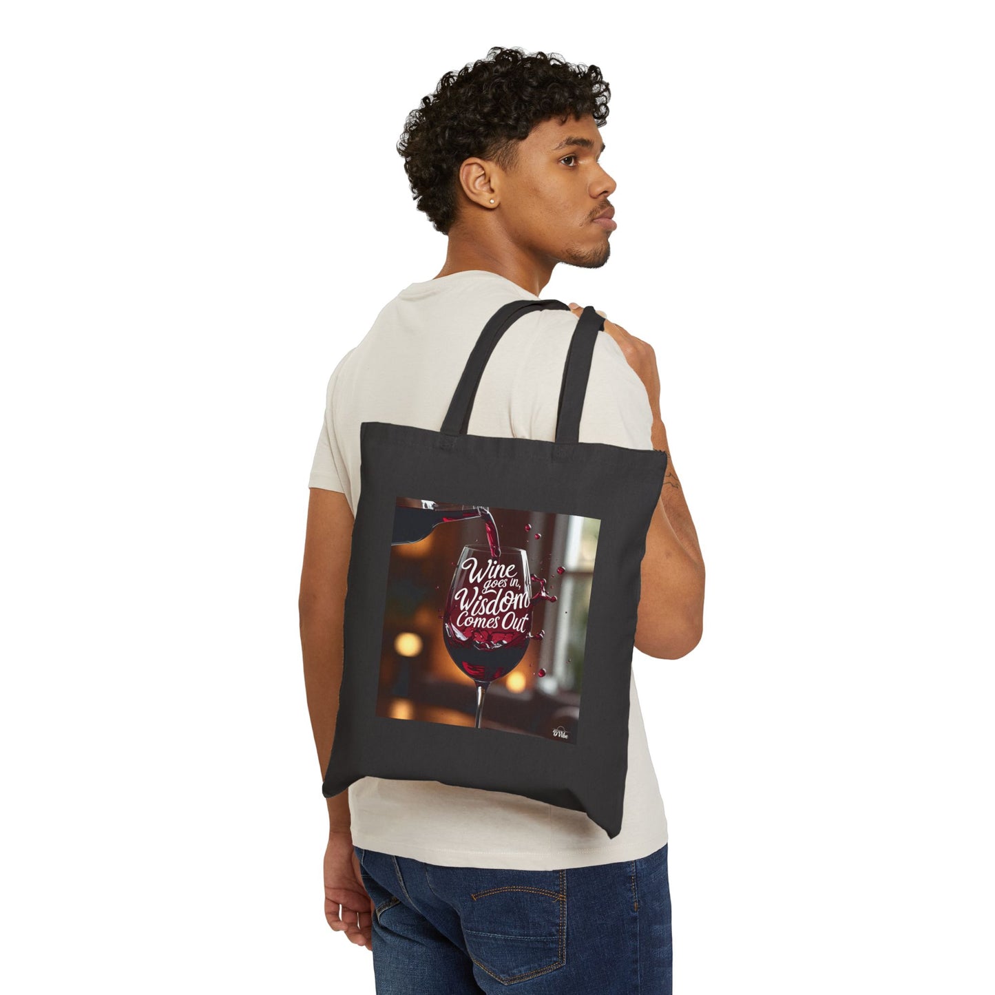 Wine Goes In Wisdom Comes Out - Wine Lover's Cotton Canvas Tote Bag, Eco-Friendly Shopping Bag, Gift for Wine Enthusiasts, Perfect for Parties, Market, or Beach