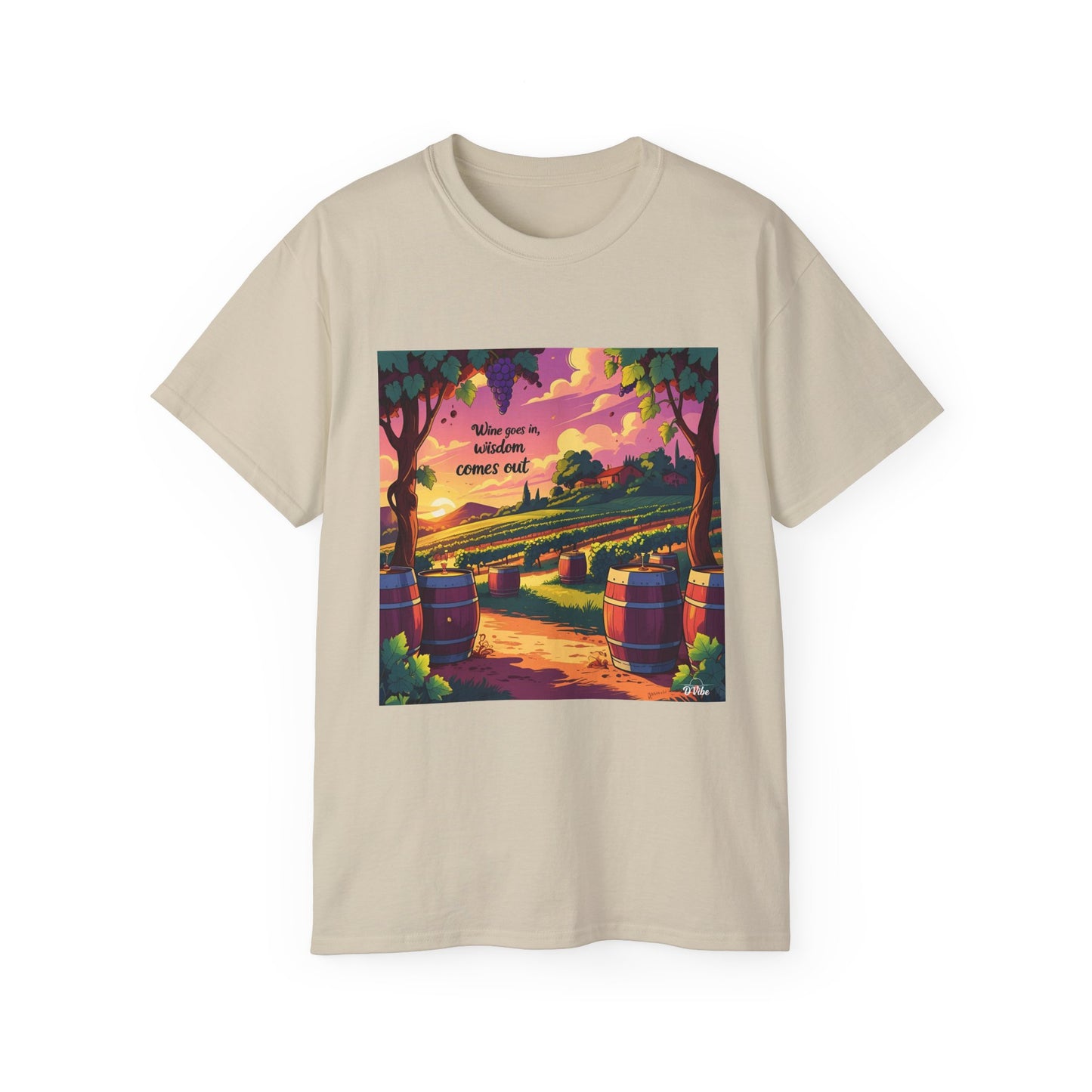 Wine Goes In Wisdom Comes Out - Vibrant Landscape Art Tee, Unisex Cotton Shirt, Nature Lover Gift, Summer Vibe Top, Hiking Apparel, Outdoor Fun T-Shirt