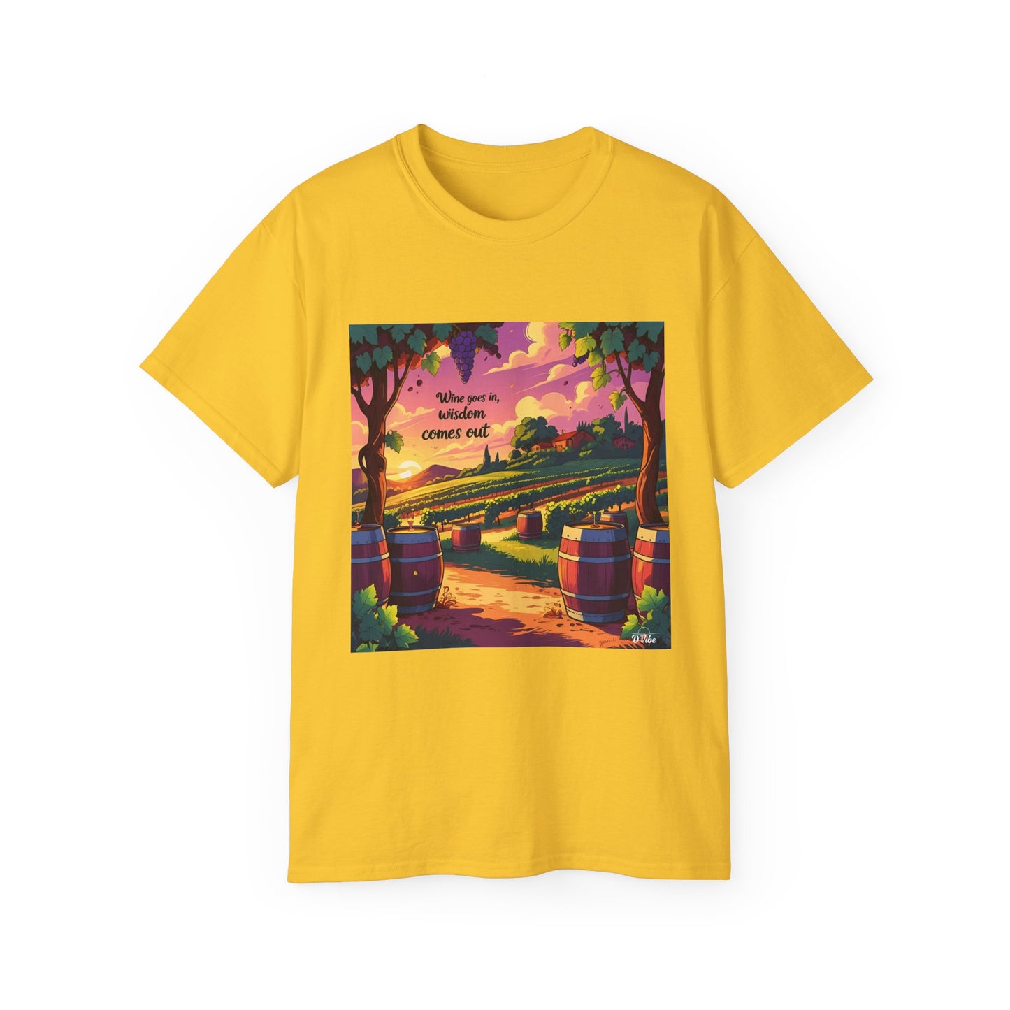 Wine Goes In Wisdom Comes Out - Vibrant Landscape Art Tee, Unisex Cotton Shirt, Nature Lover Gift, Summer Vibe Top, Hiking Apparel, Outdoor Fun T-Shirt