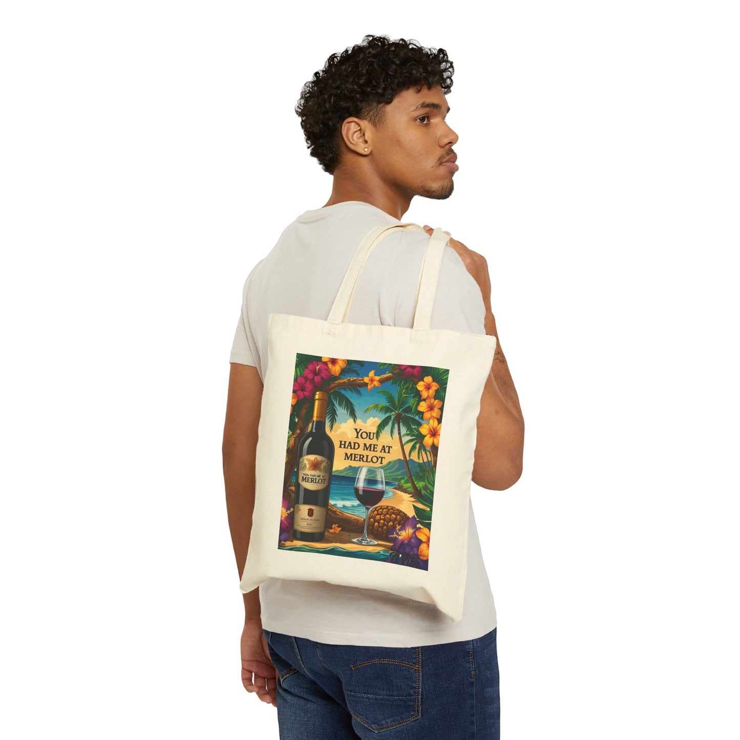 You Had Me At Merlot - Tote Bag with Tropical Vibes - Perfect for Beach Days, Gifts, Eco-Friendly Shopping, Wine Lovers, Everyday Use