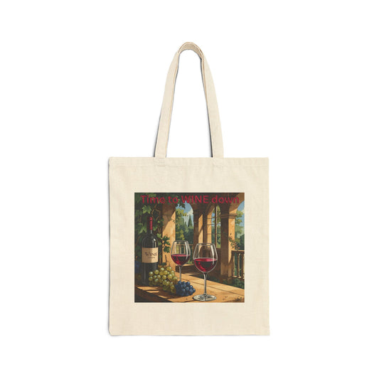 Time to Wine Down - Wine Lovers Cotton Canvas Tote Bag | Reusable Grocery Shopping Bag, Eco-Friendly, Gift for Wine Enthusiasts, Travel Tote, Art Tote