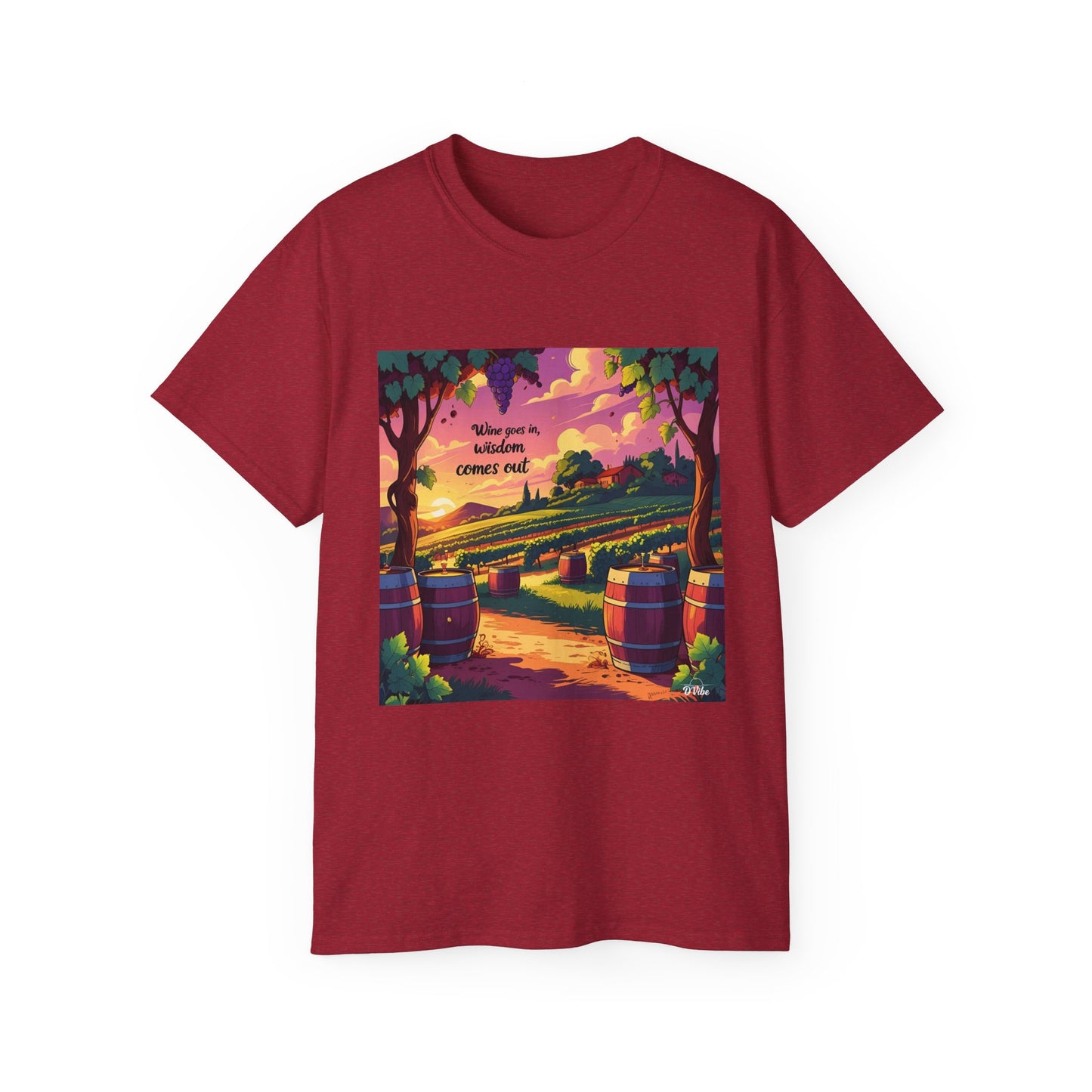 Wine Goes In Wisdom Comes Out - Vibrant Landscape Art Tee, Unisex Cotton Shirt, Nature Lover Gift, Summer Vibe Top, Hiking Apparel, Outdoor Fun T-Shirt