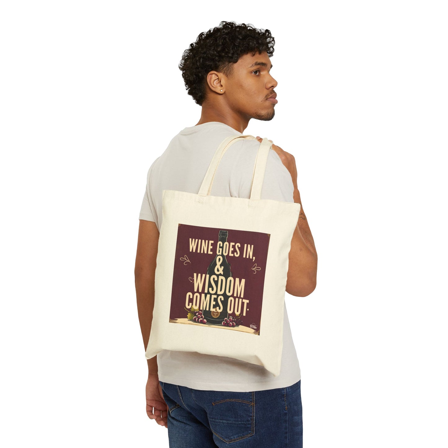 Wine Goes In Wisdom Comes Out - Wine & Wisdom Canvas Tote Bag, Eco-Friendly Shopping Tote, Gift for Wine Lovers, Reusable Grocery Bag, Personalized Tote
