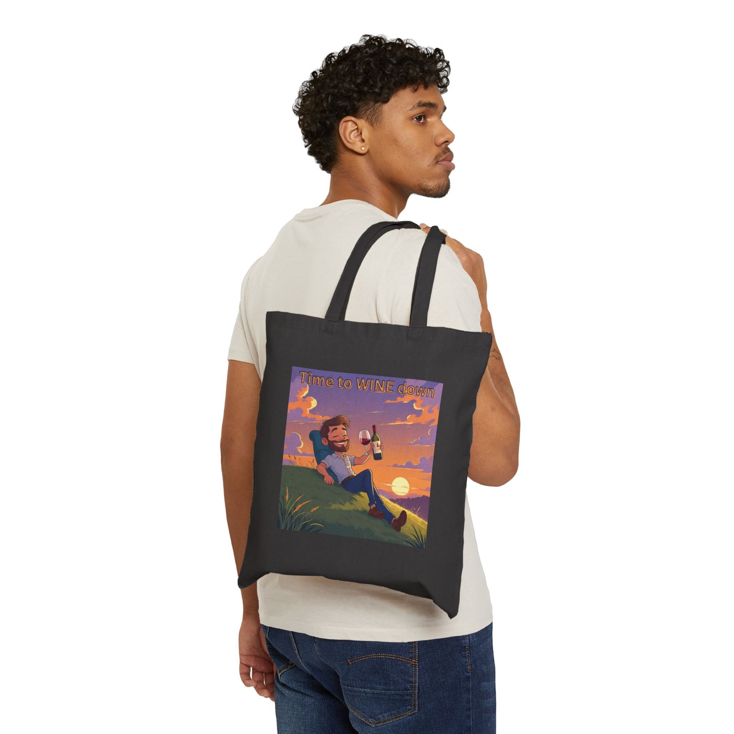 Time to Wine Down - Relaxing Sunsets Cotton Canvas Tote Bag | Eco-Friendly Shopping, Beach Bag, Gift for Friends, Seasonal Use, Travel Companion