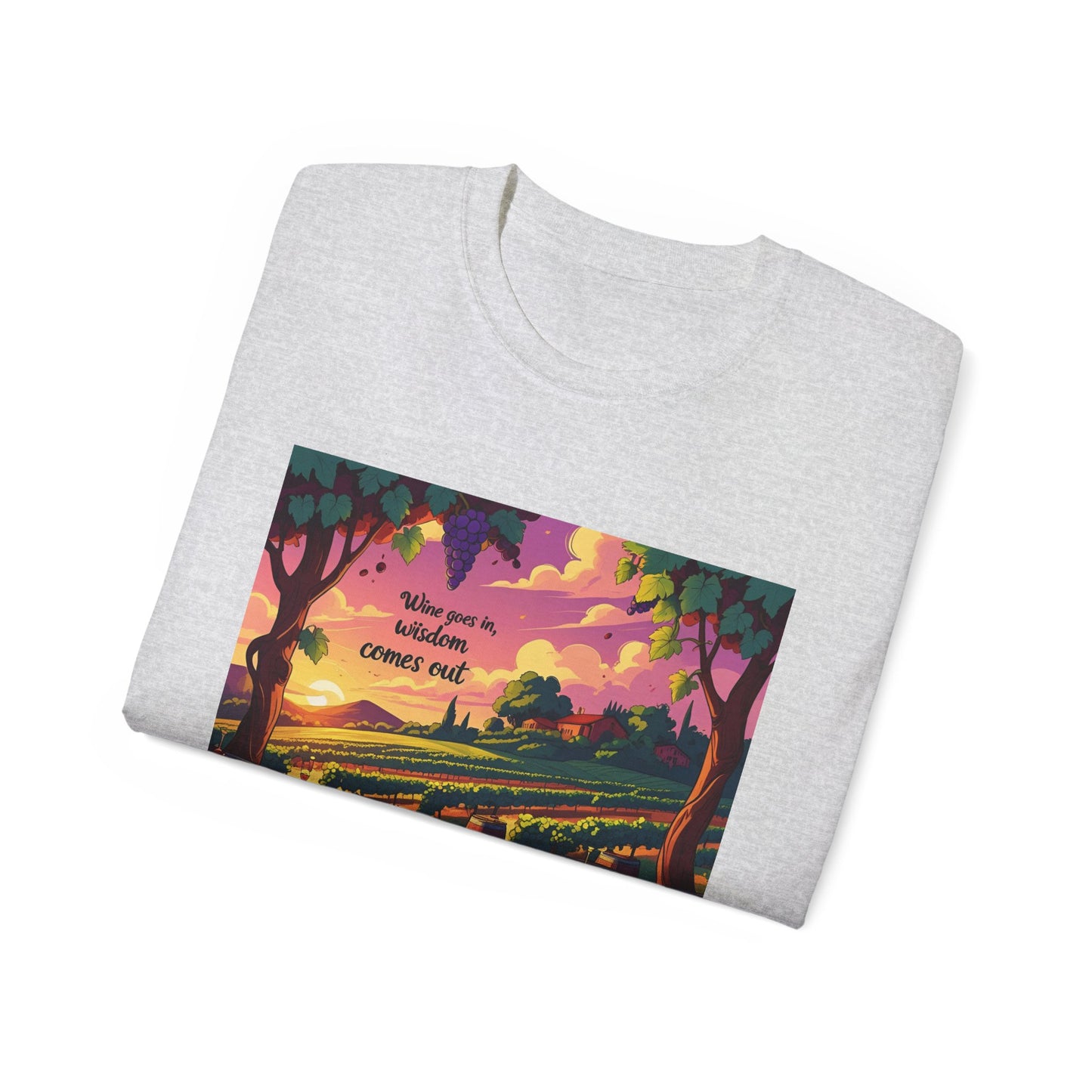 Wine Goes In Wisdom Comes Out - Vibrant Landscape Art Tee, Unisex Cotton Shirt, Nature Lover Gift, Summer Vibe Top, Hiking Apparel, Outdoor Fun T-Shirt