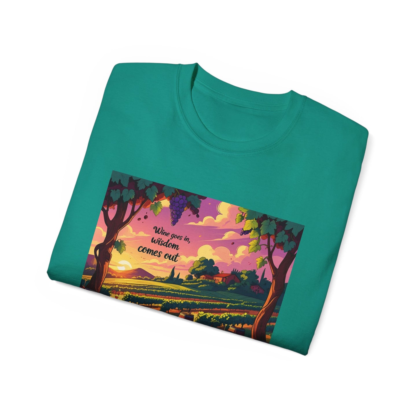 Wine Goes In Wisdom Comes Out - Vibrant Landscape Art Tee, Unisex Cotton Shirt, Nature Lover Gift, Summer Vibe Top, Hiking Apparel, Outdoor Fun T-Shirt