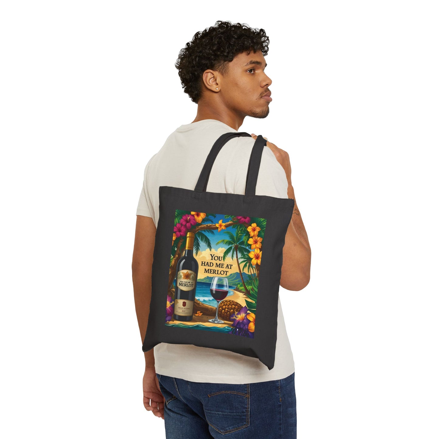 You Had Me At Merlot - Tote Bag with Tropical Vibes - Perfect for Beach Days, Gifts, Eco-Friendly Shopping, Wine Lovers, Everyday Use