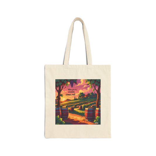 Wine Goes In Wisdom Comes Out - Vibrant Canvas Tote Bag with Whimsical Vineyard Design, Eco-Friendly Shopping Bag, Summer Outing Accessory, Gift for Wine Lovers