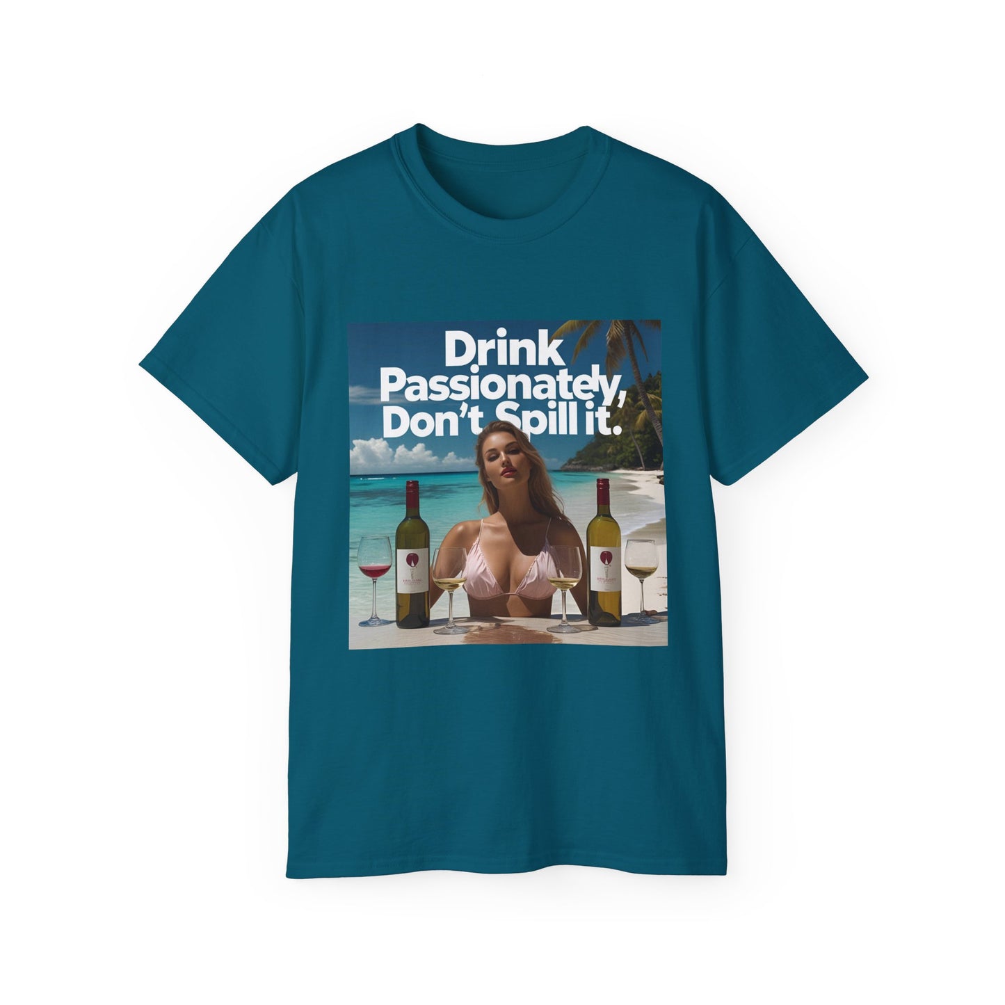 Drink Passionately Tee, Funny T-Shirt, Unisex Cotton Shirt, Gift for Wine Lovers, Casual Summer Top, Beachwear