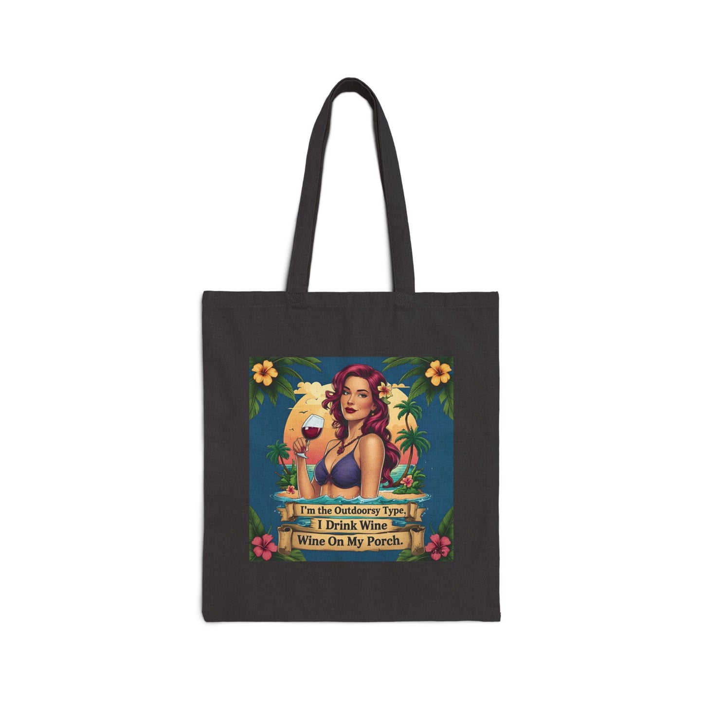 I Drink Wine on my Porch - Summer Vibe Cotton Canvas Tote Bag | Cute Beach Tote | Wine Lover Gift | Eco-Friendly Shopping Bag | Fun Vacation Accessory
