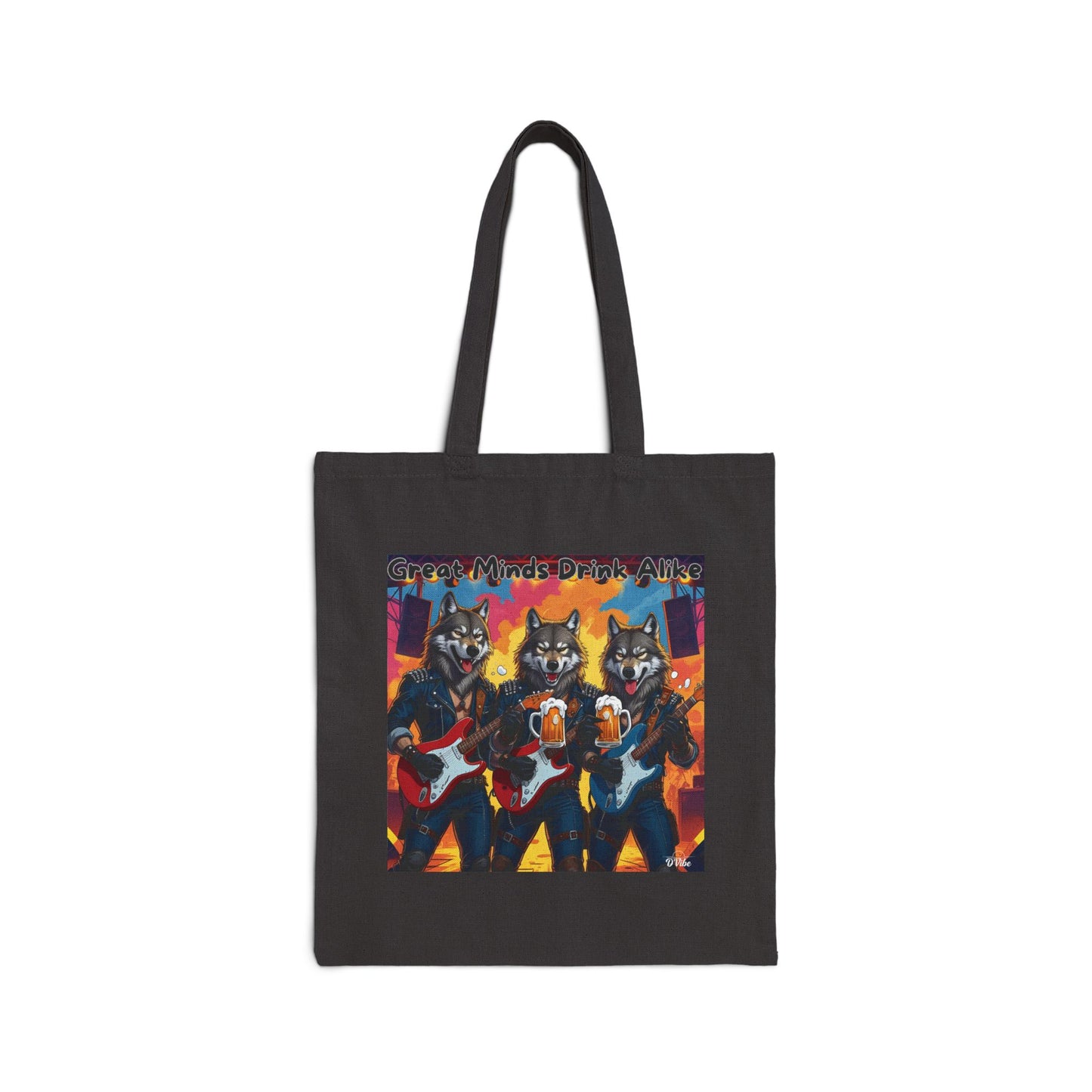 Great Minds Drink Alike - Rockin' Feline Canvas Tote Bag, Cat Lovers Gift, Eco-Friendly Shopping Bag, Music Festival Essentials, Art Tote for Everyday Use
