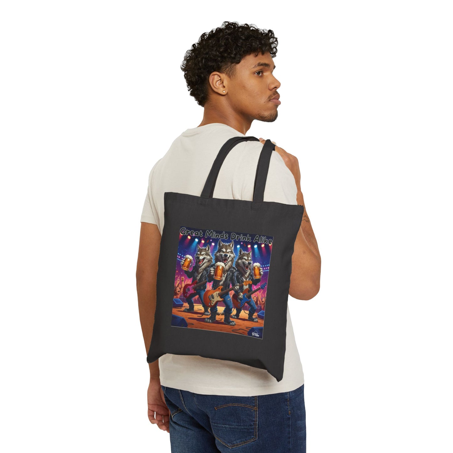 Great Minds Drink Alike - Rockin' Canvas Tote Bag - Concert Goer Bag, Grocery Bag, Reusable Tote, Gift for Music Lovers, Eco-Friendly Shopping