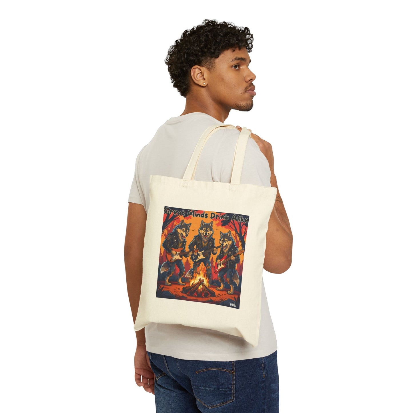 Great Minds Drink Alike - Festive Wolf Pack Tote Bag, Eco-Friendly Shopping Bag, Lightweight Beach Bag, Funny Gift for Nature Lovers, Campfire Lover's Tote