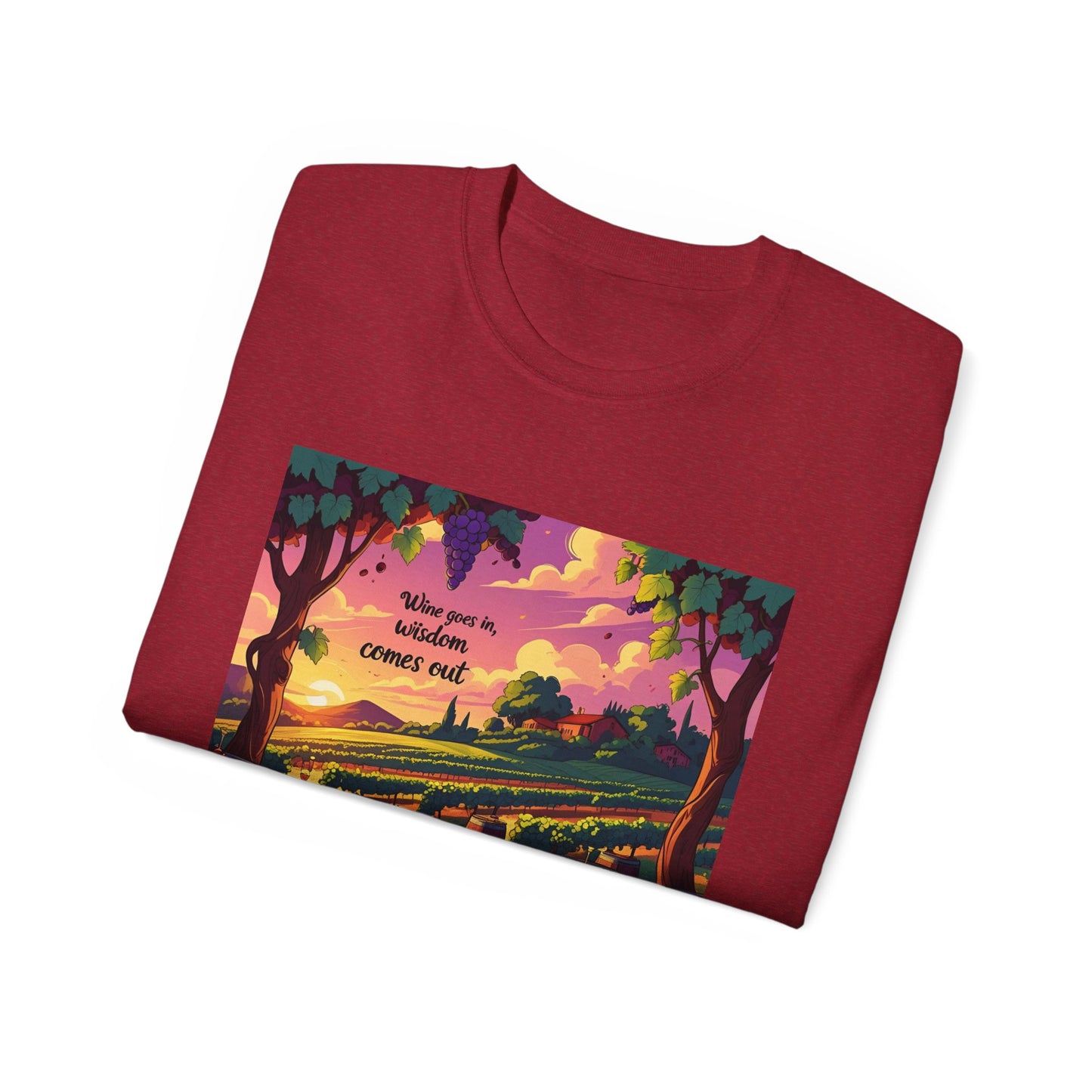 Wine Goes In Wisdom Comes Out - Vibrant Landscape Art Tee, Unisex Cotton Shirt, Nature Lover Gift, Summer Vibe Top, Hiking Apparel, Outdoor Fun T-Shirt