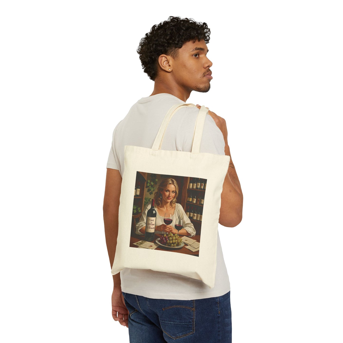 Time to Wine Down - Wine Lover's Cotton Canvas Tote Bag, Eco-Friendly Shopping Bag, Gift for Wine Enthusiasts, Perfect for Parties, Market, or Beach