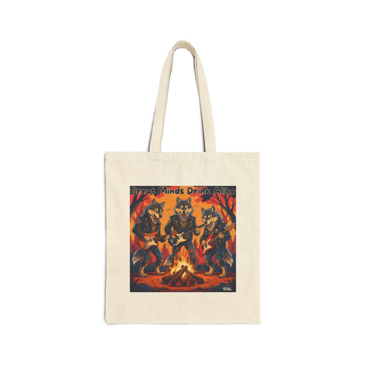 Great Minds Drink Alike - Festive Wolf Pack Tote Bag, Eco-Friendly Shopping Bag, Lightweight Beach Bag, Funny Gift for Nature Lovers, Campfire Lover's Tote