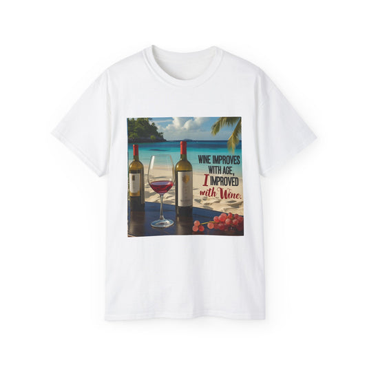 Improve with Wine - Wine Lovers Unisex Tee, Vintage Wine T-Shirt, Funny Gift for Wine Enthusiasts, Casual Summer Shirt, Great for Wine Lovers
