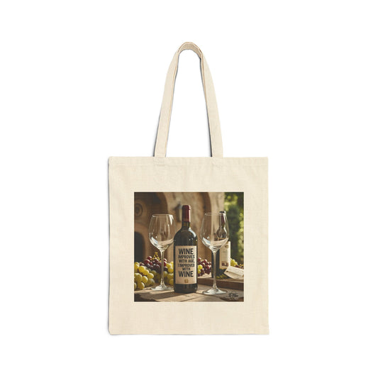 Wine Improves With Age - Wine Lovers Canvas Tote Bag - Eco-Friendly Shopper, Gift for Wine Enthusiasts, Grocery Bag, Beach Tote, Wine Party Favor