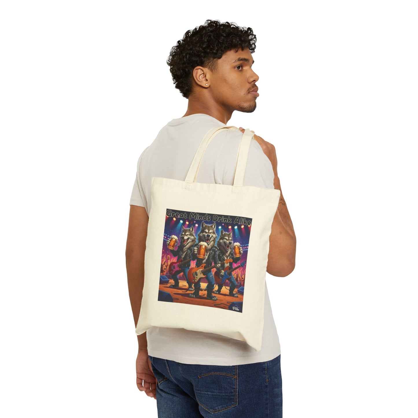 Great Minds Drink Alike - Rockin' Canvas Tote Bag - Concert Goer Bag, Grocery Bag, Reusable Tote, Gift for Music Lovers, Eco-Friendly Shopping
