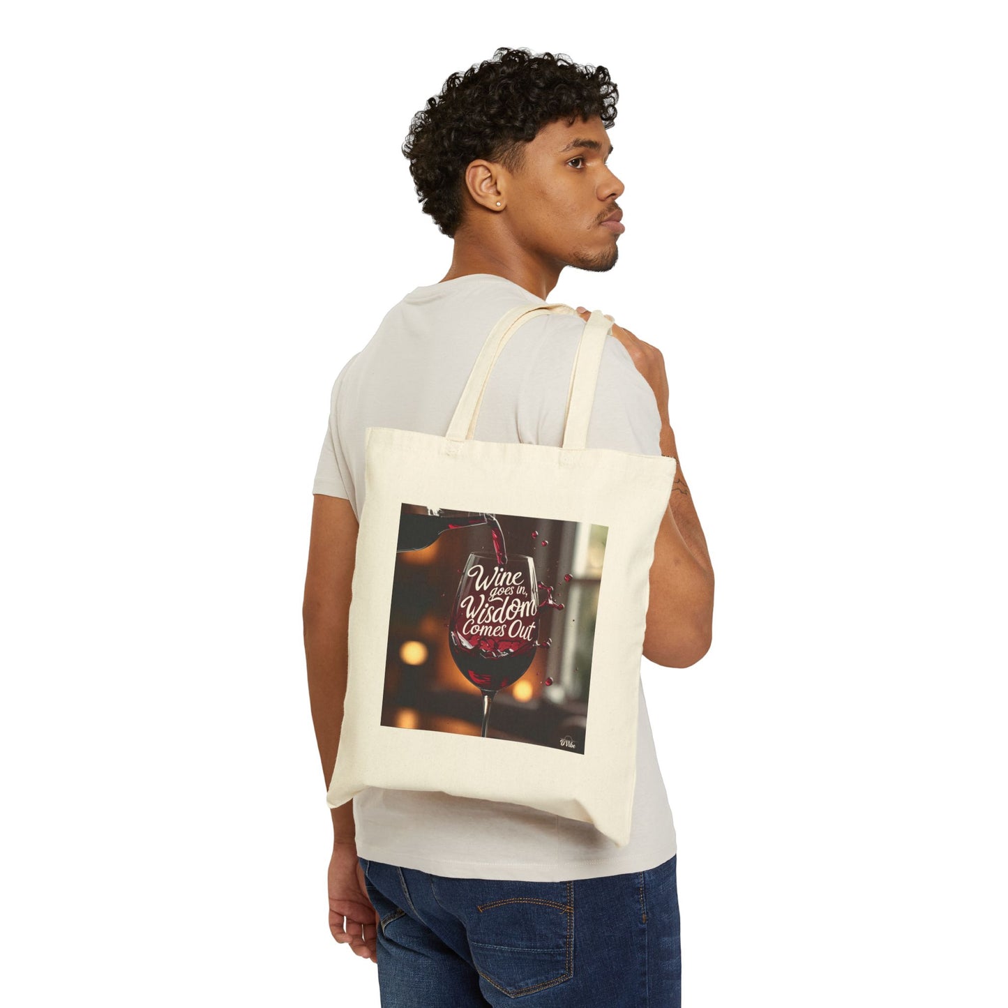 Wine Goes In Wisdom Comes Out - Wine Lover's Cotton Canvas Tote Bag, Eco-Friendly Shopping Bag, Gift for Wine Enthusiasts, Perfect for Parties, Market, or Beach