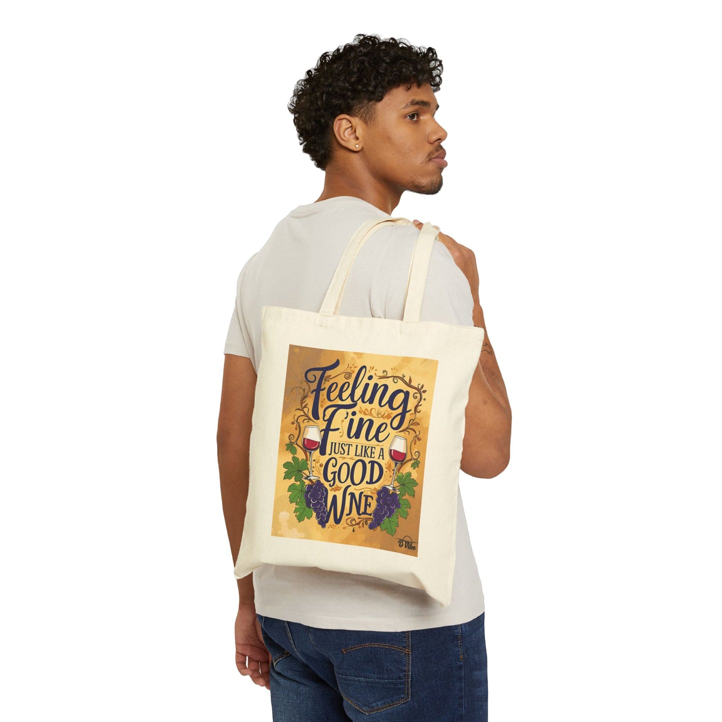 Feeling Fine Wine Tote Bag | Eco-Friendly Cotton Bag for Wine Lovers | Gift for Hostess, Travel, Grocery, Party, Celebrate