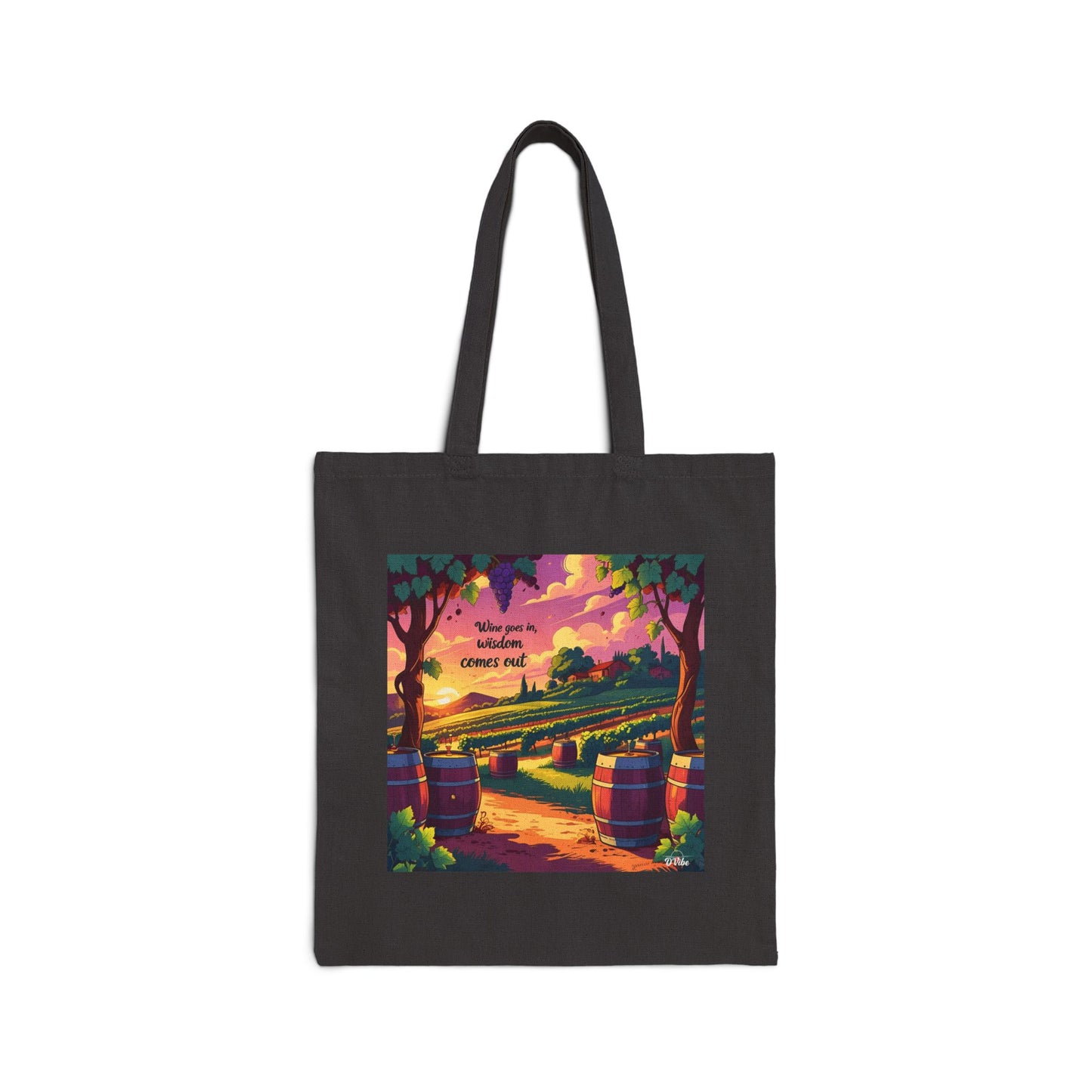 Wine Goes In Wisdom Comes Out - Vibrant Canvas Tote Bag with Whimsical Vineyard Design, Eco-Friendly Shopping Bag, Summer Outing Accessory, Gift for Wine Lovers